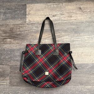 Dooney and bourke tartan plaid Tote Bag with Black Trim - Classic Red & Navy